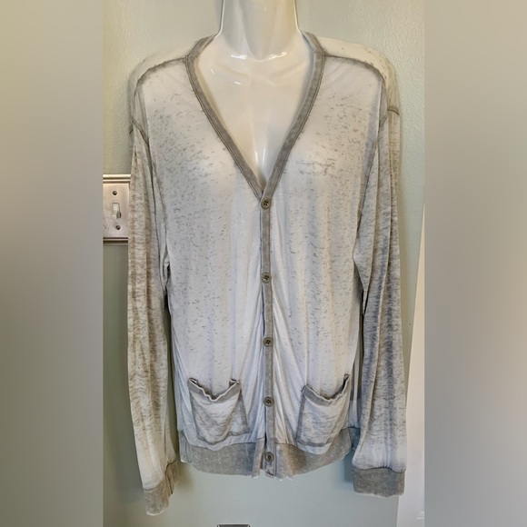 lightweight semi-sheer Gray cardigan Button jacket Top Women’s XL pockets - Picture 9 of 9